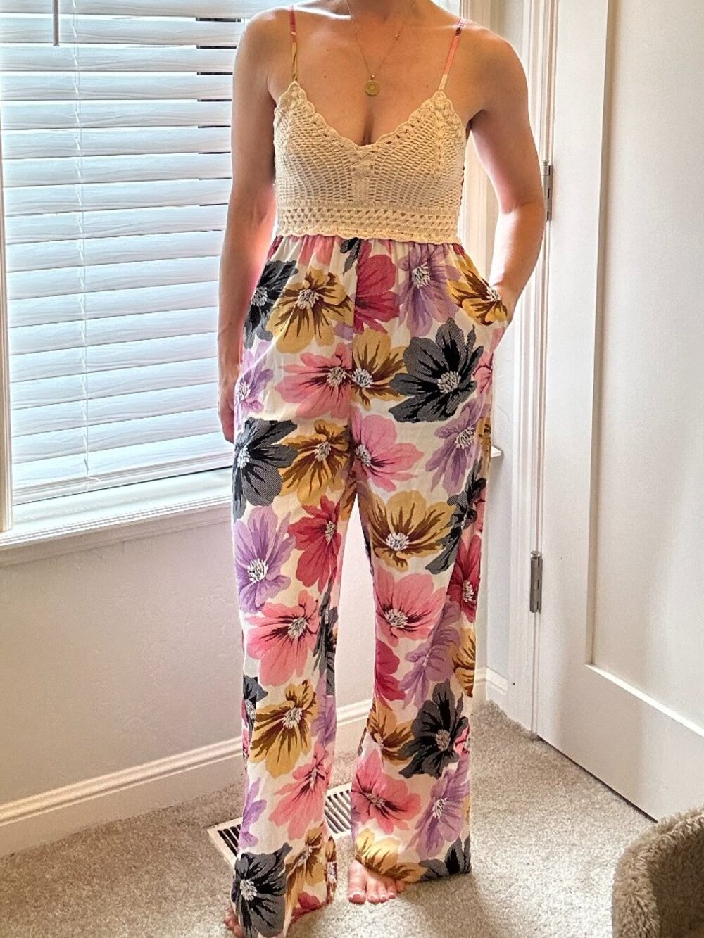 Floral Crochet Jumpsuit w/ Pockets by B.O.G.